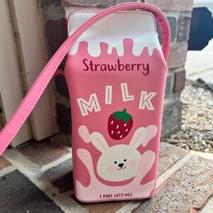 Pink Strawberry Milk Carton Crossbody Bag